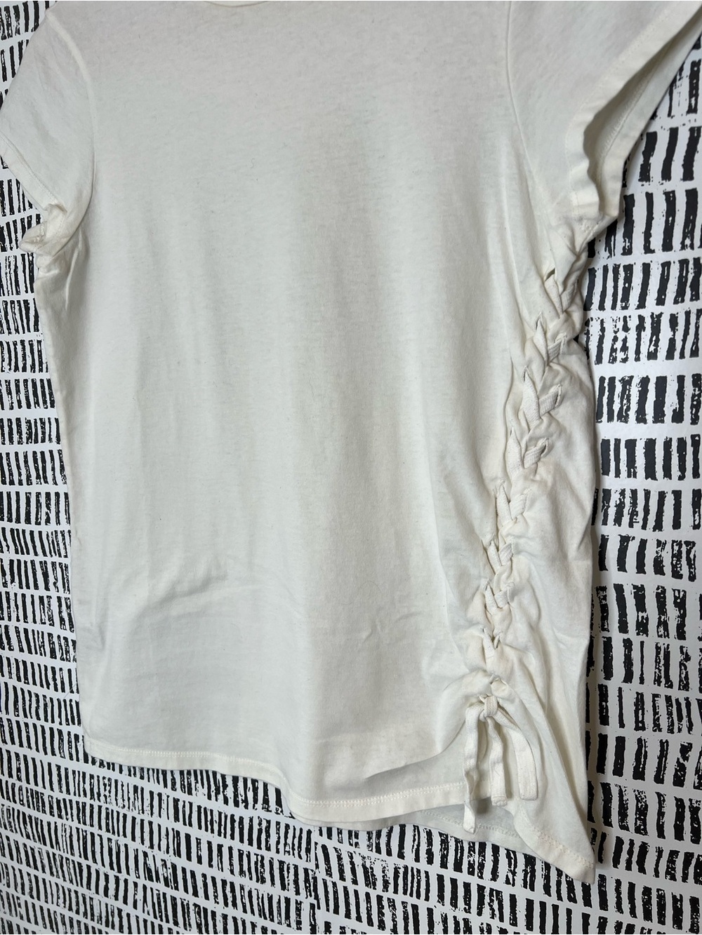 AllSaints White Ruched Side Tie Tee Minimalist Crew Neck Short Sleeve Cotton Top - Picture 10 of 15